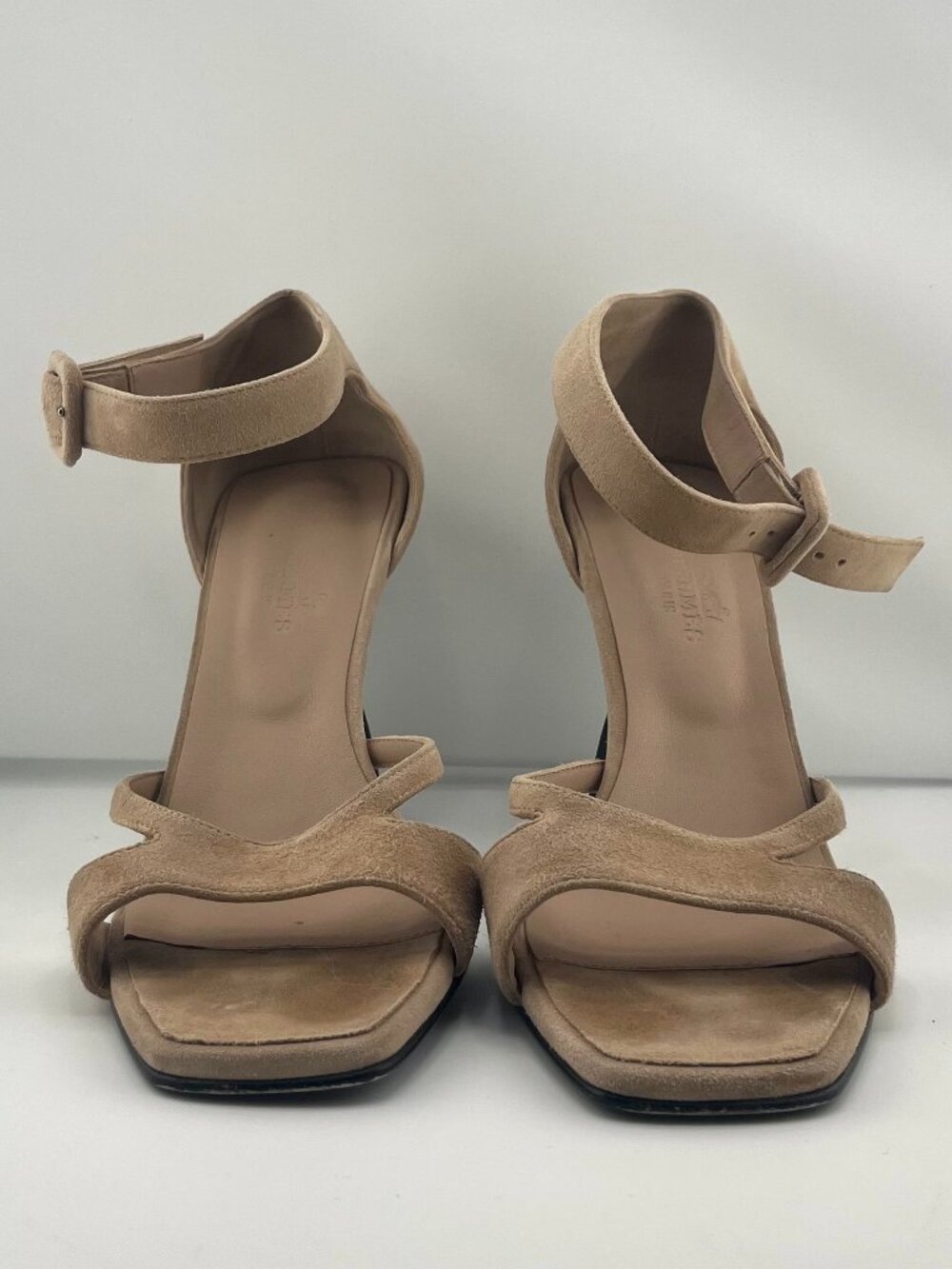 #S19 Hermes Gemma 95 Suede Sandles heels, Light Pink
